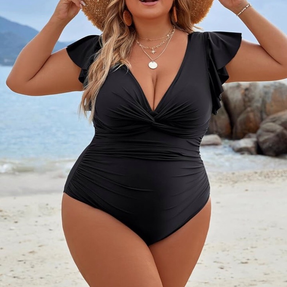 Blooming Jelly V-Neck Lace-Up Back Ruffle Sleeve Swimsuit